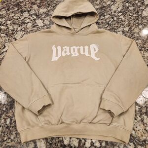 Vague Men's Tan Heavyweight Hoodie With White Logo
